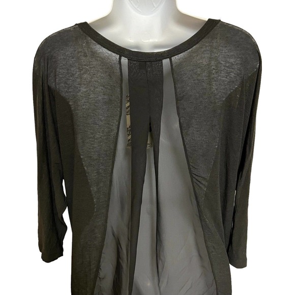 NWT Eyeshadow 2010's Black Sheer V-Neck Inset Panel 3/4 Sleeve T-Shirt - Large - Picture 5 of 8